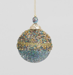 12cm Glitter Bead Ball Aqua/Blue from Country Baskets