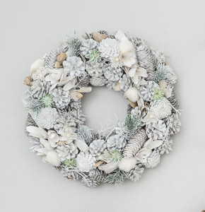 38cm Boxed Cone/Pom Wreath White from Country Baskets