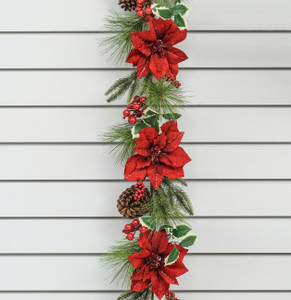 180cm Poinsettia/Holly Garland from Country Baskets 180cm Poinsettia/Holly Garland from Country Baskets