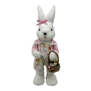 White Rabbit with pink jacket and basket 40cm from Country Baskets White Rabbit with pink jacket and basket 40cm from Country Baskets