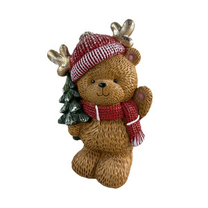 Resin Bear with Antler hat and tree 16cm x 11 x23cm