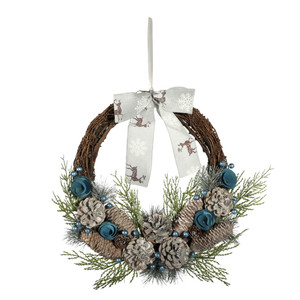 Half Wreath Reindeer Ribbon blue flowers 36x30x7.5cm