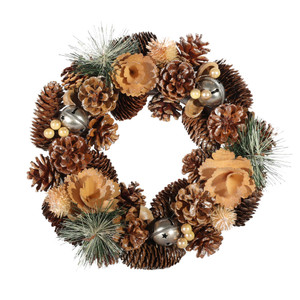 Autumn wreath with copper flowers and bells 30x30x8cm