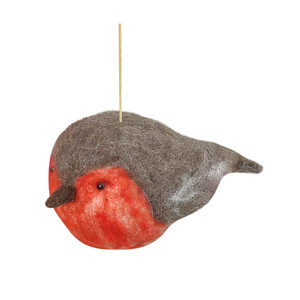Felt Robin with Xmas Hat Hanging Decoration - H10cm
