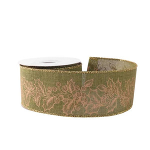 63mm x 10yds Green W/Gold Holly (6/72) 63mm x 10yds Green W/Gold Holly (6/72)