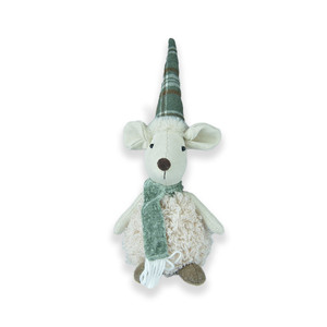Sitting moose with large checked hat sage green 30cm