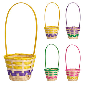 Basket With Handle 14X14X10Cm, Height With Handle: 34Cm, 4 Asst  Green-Pink, Yel