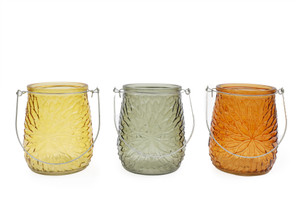 11.3X14cm Candle Holder With Handle 3 Asst colours