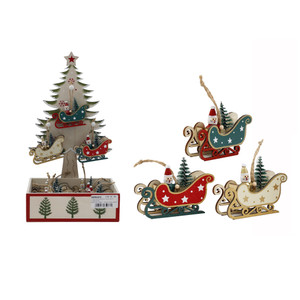 7.5Cm Asst Santa Sleigh Hang Deco
