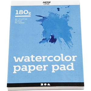 Watercolour block, A5, sheet 148x210 mm, 180 g, white, 20 sheet 1 pc
