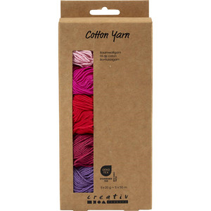 Cotton yarn, no. 84, L: 5x50 M, purplepink harmony, 5x20 g 1 pack