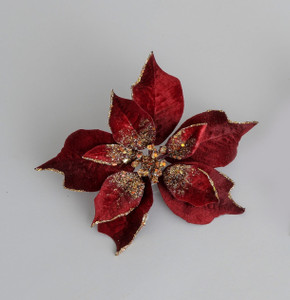 20cm Velvet Poinsettia w/Clip Burg