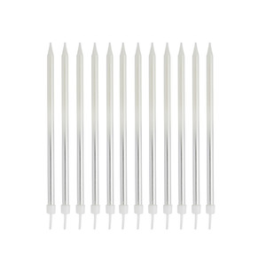 Silver Ombre Tall Skinny Candles - Pack of 12