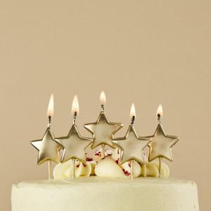 Gold Metallic Star Candles - Pack of 5