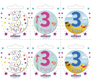 AGE 3 Small Badges 6 Assorted