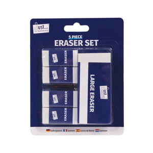 5 Pack White Erasers 4 x Small  1 x lg.