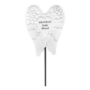 Grandad White/Silver Angel Wings Stick 8x6cm
