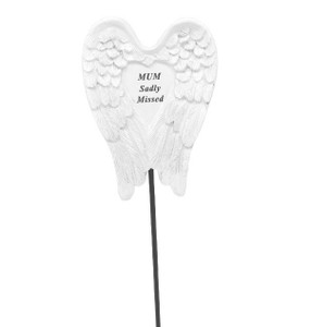 Mum White/Silver Angel Wings Stick 8x6cm