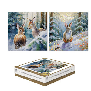 12 Luxury Cards XMAS Square Box Woodland 2 Assorted