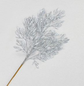 66cm Glitter Leaf Spray Silver