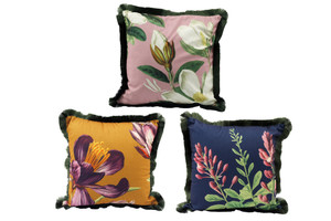 45X45 Flower Fringe Sc Cushion 3 Asst