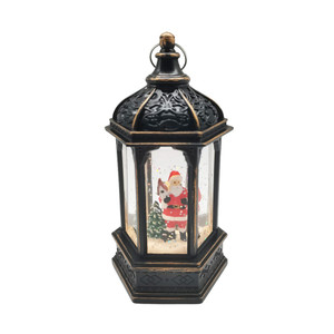Santa Lantern Snow Globe - Black - H14cm