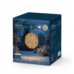 Shiny Gold Hanging Ball with LED Flashing Lights & 6Hr Timer -Warm White -40cm