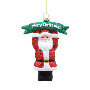 Sparkly Santa with Plaque Ornament - 11cm