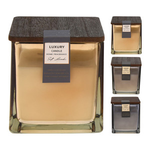 Candle With Wooden Lid 8cm 3 Assorted