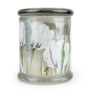 13Cm Glass Lidded Candle Jar White Tulip & Bergamot  - 5% Bergamot & Oud Scent