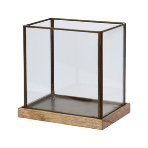Metal Cube  Lantern With  Wood Base