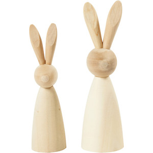 Wooden Rabbits, H: 12+14 cm, depth 3,5+4 cm, 2 pc/ 1 pack