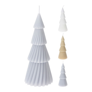 Candle Xmas Tree 3 Assorted Colours White/Grey/Ivory 7x21cm