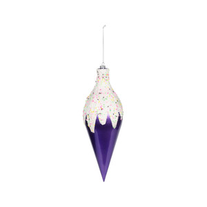 Snow Topped Finial Hanging Decoration - Purple - H31cm