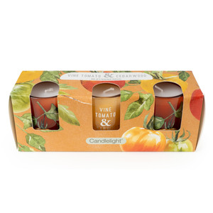 Set Of 3 Votive Candles Vine Tomato & Cedarwood - 5% Vine Tomatoes Scent 