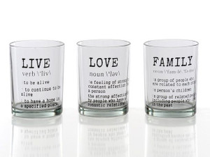 Hazy Glass Tealight Holder With Text 3 Assorted Designs