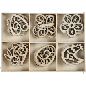 Wooden decorations, D: 40 mm, 24 pc/ 1 pack
