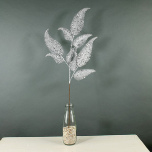 Glitter Fern Leaf Spray (Silver) (24/288)