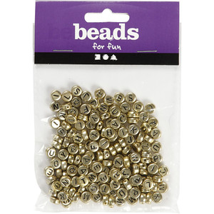 Letter Beads, gold, D: 7 mm, hole size 1,2 mm, 21 g/ 1 pack