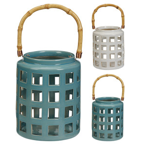 Lantern With Cut Outs, Porcelain, Size: 16X16X20Cm, 2 Asst Colours: White And Bl