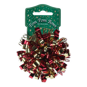 Metallic Red and Gold Pom Pom Bow (8cm)