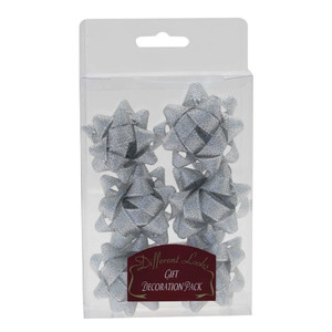 Set of 6 Metallic Silver Fabric Bows (5cm)