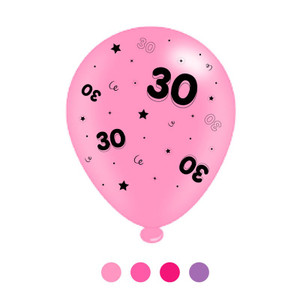 Age 30 Pink Mix  Latex Balloons pk of 8(1/48)
