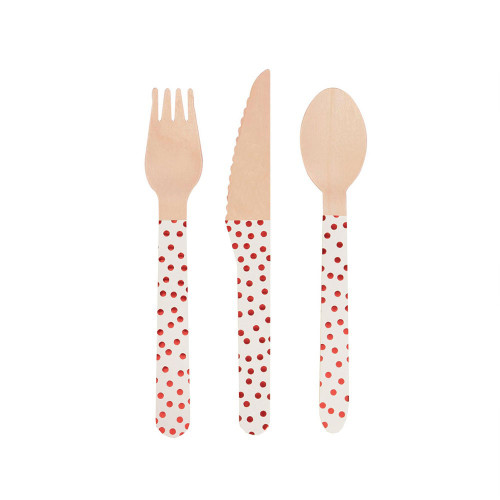 Wooden Party Cutlery Red And White Dots from Country Baskets