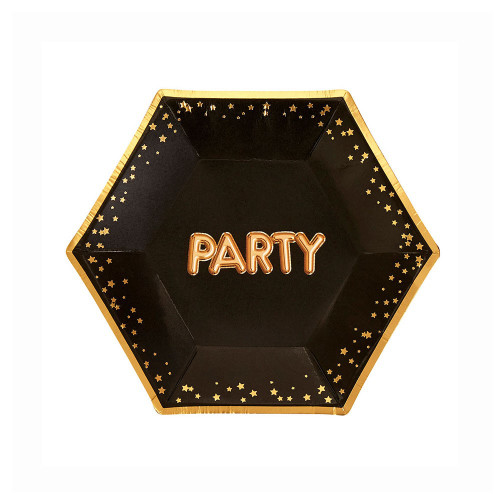 Party Plate Black And Gold Pk8