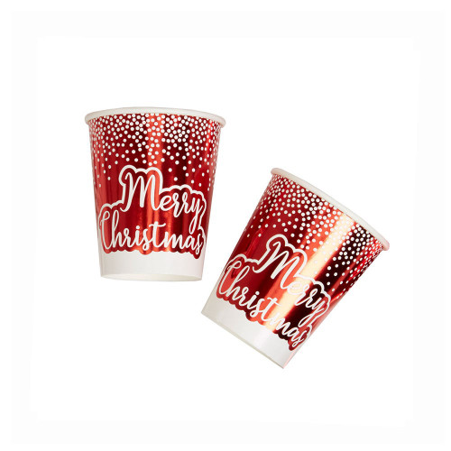 PK8 Merry Christmas Paper Cups Red And White Dots