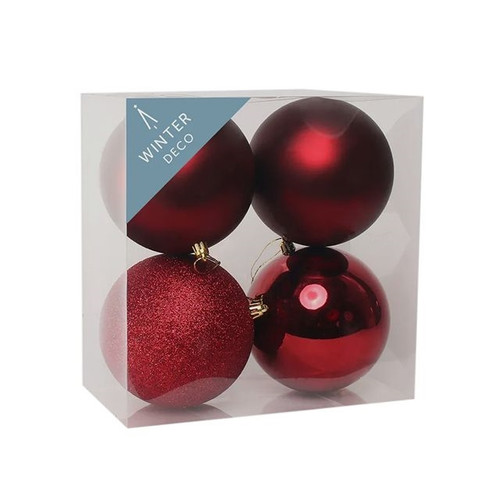 Burgundy 12cm Shatterproof Baubles x 4