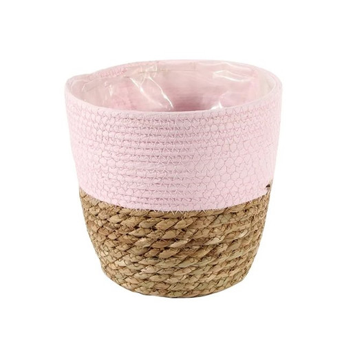 Seagrass and Pink Lined Paper Baskets 19 cm