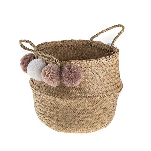 Basket with Pom Poms Small