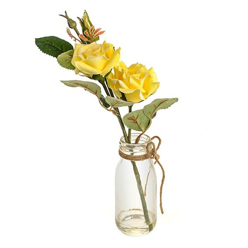 Rose In Glass Vase Yellow 33 cm from Country Baskets